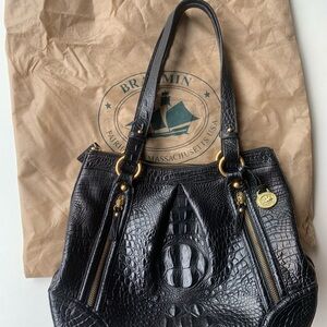Brahmin Black Shoulder Bag with Crocodile Embossed Leather
